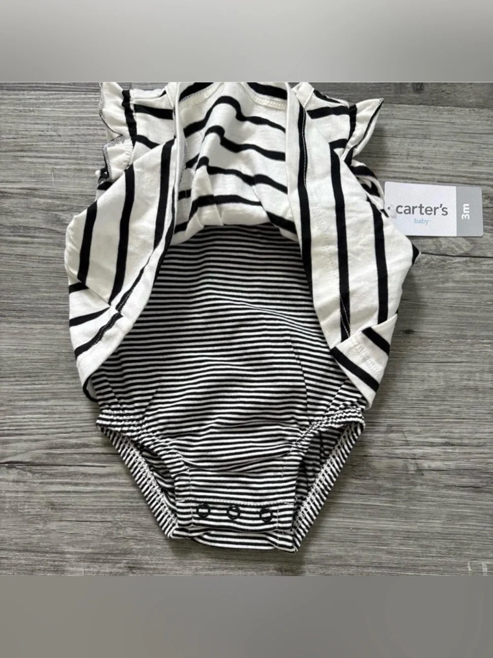 Carter's 3m Black & White Striped Dress with Gold Heart Accents (one piece) NWT
